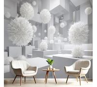 Papier Peint Soie Mural 3D Blanc Boule Pointue En Forme De Cube 250X170Cm Muraux Poster Geant Tapisserie Photo Décoration Murale,Géométrie Abstraite Salon Chambre Bureau Couloir Peinture Décor