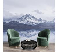 Papier Peint Soie Mural 3D Blanc-Vert Reflet D'Un Sommet Enneigé 350X260Cm Muraux Poster Geant Tapisserie Photo Décoration Murale,Paysage Minimaliste Salon Chambre Bureau Couloir Peinture Décor