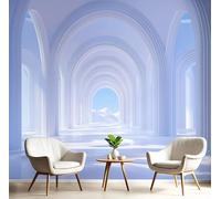 Papier Peint Soie Mural 3D Bleu Blanc Arche Simple 200X140Cm Muraux Poster Geant Tapisserie Photo Décoration Murale,Architecture Géométrique Lumière-Ombre Salon Chambre Bureau Couloir Peinture Décor