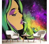 Papier Peint Soie Mural 3D Violet-Vert Belle Femme 200X140Cm Muraux Poster Geant Tapisserie Photo Décoration Murale,Personnages De Dessins Animés Salon Chambre Bureau Couloir Peinture Décor