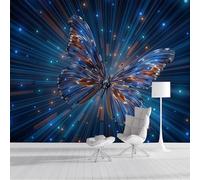 Papier Peint Soie Panoramique 3D Bleu-Orange Papillon Lumière Poster Geant Mural Insectes Science-Fiction Pour Salon Chambre Chambre Bureau Couloir Peinture Restaurant Décoration Murale 200X140Cm