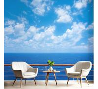 Papier Peint Soie Panoramique 3D Bleu Pont Du Navire De Croisière Poster Geant Mural Paysages Naturels Pour Salon Chambre Chambre Bureau Couloir Peinture Restaurant Décoration Murale 300X210Cm