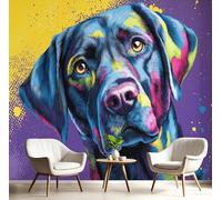 Papier Peint Soie Panoramique 3D Noir Chiot Coloré Poster Geant Mural Animaux Pop Pour Salon Chambre Chambre Bureau Couloir Peinture Restaurant Décoration Murale 150X105Cm