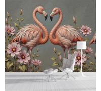 Papier Peint Soie Panoramique 3D Rouge Flamant Rose Poster Mural Animaux Dans Une Peinture L'Huile Rétro Pour Salon Chambre Chambre Bureau Couloir Peinture Restaurant Décoration Murale 300X210Cm
