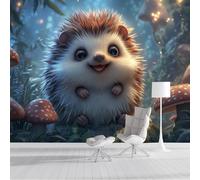 Papier Peint Soie Panoramique 3D Rouge Vert Hérisson Champignon Poster Geant Mural Animaux De La Forêt Pour Salon Chambre Chambre Bureau Couloir Peinture Restaurant Décoration Murale 450X300Cm