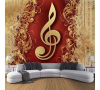 Papier Peint Soie Panoramique Art Numérique, 350×256cm,3D Poster Geant Mural Personnalisé Note D'Or pour Salon Chambre restaurant Décoration Murale Or Rouge