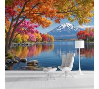 Papier Peint Soie Panoramique Peinture Feuilles D'Automne Du Mont Fuji 250X170Cm Poster Geant Mural 3D,Photo Peinture Murale,Papier Peint Paysages Lacustres Fresque Pour Salon Chambre Toile Fond Tv