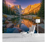 Papier Peint Soie Panoramique Peinture Montagnes Du Coucher De Soleil 450X300Cm Poster Geant Mural 3D,Photo Peinture Murale,Papier Peint Paysages Enchanteurs Fresque Pour Salon Chambre Toile Fond Tv
