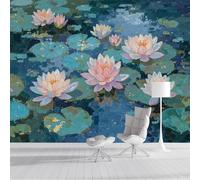 Papier Peint Soie Panoramique Peinture Peinture L'Huile Nénuphar 450X300Cm Poster Geant Mural,Tapisserie Photo Peinture Murale,Papier Peint Lumière Ombre Impressionnistes Fresque Pour Salon Chambre