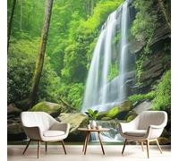 Papier Peint Soie Parc National 350x250cm Papier Peint Panoramique Cascade Forêt Dense Tableaux Muraux Tapisserie Photo Décoration Murale XXL Pour Salon, Chambre D'Enfants, Restaurant, Vert Émeraude