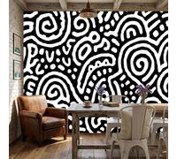 Papier Peint Spirales Points Courbes 3D Murale Pour Mur Décor Gribouillages En Noir Et Blanc Dessinés À La Main Murales Grandes Poster Imprimé Papier Peint Pour Chambre Salon Décor 200x140cm