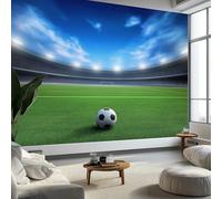 Papier Peint Sports Football Terrain De Soccer250 x 175 cm Décoration Papier Peint Moderne Bleu-Vert Murale facile à nettoyer, idéale pour chambre et salon, avec un design unique et moderne