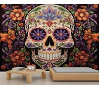 Papier peint squelette 3D, motif tête de mort bohème, fleurs pour chambre d'enfant, salon, chambre à coucher, canapé, arrière-plan TV - 250 x 175 cm