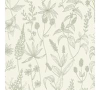 Papier peint style country Profhome 373635-GU papier peint intissé légèrement texturé avec un dessin floral mat vert argent blanc 5,33 m2