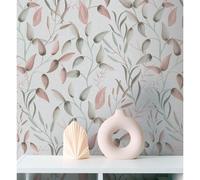 Papier peint style country Profhome 397451-GU papier peint intissé gaufré à chaud légèrement texturé avec des ornements floraux mat vert rose blanc crème 5,33 m2