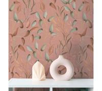 Papier peint style country Profhome 397453-GU papier peint intissé gaufré à chaud légèrement texturé avec des ornements floraux mat rose vert rouge 5,33 m2