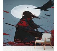 Papier Peint Style Japonais Geisha Fille, Fleurs de Cerisier kimono Decoration Stickers Muraux, Asiatique Orientale Vinyle Murale Poster pour Chambre Salon Cuisine Adhesif Meuble 200 x 140 cm