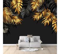 Papier Peint Style Planter Des Feuilles De Palmier Intissé, Noir Et Or Panoramique 3D Papier Mural 200 x 140 cm Luxueux poster geant Décoration murale fond Papier peint pour différentes pièces