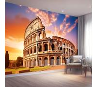 Papier Peint Style Traditionnel Colisée Ruines Antiques Panoramique 3D 400 x 280 cm (L x H) Papier Peint Intissé pour Salon Chambre Enfant Chambre Décoration Intérieure, Orange Murale