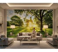 Papier Peint Sunny Day Vert Nature Campagne 368x254 cm Avec Adhésif