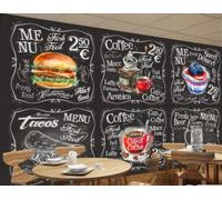 Papier Peint Tableau Noir Peint À La Main Craie Burger Café Alphabet Anglais Restaurant Thé De L'après-midi Magasin De Desserts Mur De Fond Restaurant Occidental Papier Peint Café Mural,3D,150x105cm