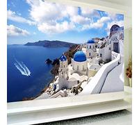 Papier Peint Tapisserie Murales 3D 200X150cm Paysage De L'Île De Santorin, Grèce Décoration Murale XXL Poster Tableaux Muraux Tapisserie Photo Trompe l'oeil Moderne