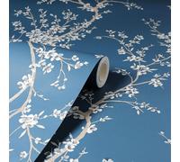 Papier Peint Tendance Fleur Trail Pailleté Oriental Bleu Blanc Teal 692805