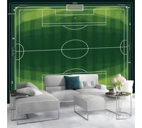 Papier Peint Terrain de Football 3D Auto Adhesif Panoramique Mural Vert Papier Peint en Soie Poster Trompe L'oeil Décoration Murale Salon Chambre 200x140 cm A-4294