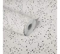 Papier Peint Terrazzo Motif & Effet Métallique - Blanc, Noir, Argent