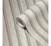 Papier Peint Texturé Avec Motif En Panneaux De Bois - Gris, Crème