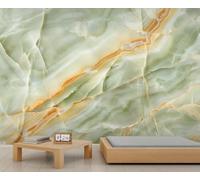 Papier peint texturé en onyx vert - Papier peint en marbre jadéite - Pierre naturelle de luxe pour salon et chambre à coucher - Ne se décolle pas et ne colle pas - 350 x 256 cm
