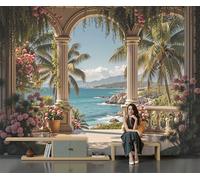 Papier Peint Thème Jardin Réaliste Panoramique Océan Tropical Rétro Revêtement Murale Décoration Salon, Chambre Coucher Maison Décoration Intérieure 396X280 Cm