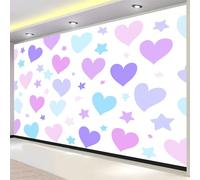 Papier Peint Thème La Saint Valentin 200 X 140 Cm Murales Non Tissé Romance Étoiles Cœurs Poster Tableaux Muraux Imprimé 3D Tapisserie Photo Pour Cuisine Salon, Decoration Wallpaper Mural Blanc