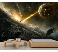 Papier Peint Thème Spatial Papier Peint Cosmos Planètes Panoramique Peinture Murale Nébuleuses Météores pour Salon Chambre à Coucher D'Enfant Maison Décoration Murale 390 X 260 cm