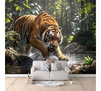 Papier Peint Tigre 150x105 cm Papier Peint Panoramique Effet 3D, Peinture Murale intissé Grande Animaux De La Forêt, pour Moderne Salon Chambre TV Fond