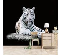 Papier Peint Tigre Blanc 300x210cm 3D Poster Géant Wallpaper Photo Mural Intissé Autocollant Tableaux Muraux Chambre Salon Décoration