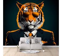 Papier Peint Tigre En Costume 500x280 cm Papier Peint Panoramique Effet 3D, Peinture Murale intissé Grande Lunettes De Soleil, pour Moderne Salon Chambre TV Fond