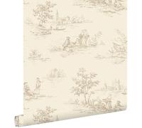 papier peint toile de jouy beige clair 53 cm x 10.05 m - ESTAhome