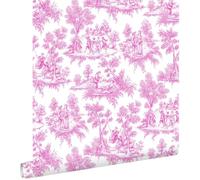 papier peint toile de jouy rose 53 cm x 10.05 m - ESTAhome