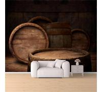 Papier Peint Tonneau de Vin 3D Auto Adhesif Panoramique Mural Vintage en Bois Papier Peint en Soie Poster Trompe L'oeil Décoration Murale Salon Chambre 200x140 cm B-2593