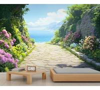 Papier peint Toscane Italie, fleurs italiennes, rue, papier peint côtier pour salon, peintures murales italiennes - 200 x 140 cm (ne pas décoller et coller)