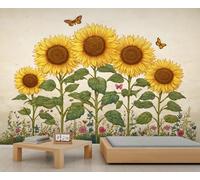 Papier peint tournesol papillon fille fleur sauvage papier peint vintage plante murale pour salon, chambre à coucher, canapé, arrière-plan TV, grande affiche murale 200 x 140 cm