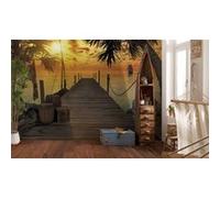 Papier Peint Mural Tropical Paysage Vert Palmier Mer Enfants Affiche Photo