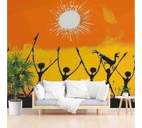 Papier Peint Tribu Africain 3D Auto Adhesif Panoramique Mural Vintage Papier Peint en Soie Poster XXL Décoration Murale Salon Chambre 300x210 cm A-6510