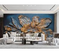 Papier Peint Tridimensionnel En Cuivre Doré, Sculpture En Relief De Fleurs, Peinture De Pétales Bleus, Papier Peint Mural De Fond De Salon, De Chambre À Coucher, D'hôtel, De Restaurant, De Café,3D,20