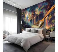 Papier Peint Trompe l'œil Autocollant,Forêt Secrète Grand Tableau Mural En Toile,Cascade Colorée Décoration Murale Amovible pour Bureau Salon 150 x 105 cm