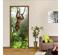 papier peint trompe loeil 80x200cm(31.49 inches * 78.74 inches) Singe animal Autocollant 3D Stéréo de Porte, Sticker De Porte Trompe l'oeil Moderne Art Auto-adhésif Poster PVC Sticker Porte