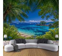 Papier Peint Tropical Mer Île 260×180cm Papier Peint Panoramique Effet 3D, XL Peinture Murale Poster intissé Feuilles Palmier Plage, pour Chambre Salon TV Fond