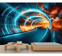 Papier peint tunnel de science-fiction avec rail optique pour l'avenir de la science-fiction - Décoration murale de restaurant et dîner à grande échelle - Photo d'accent panoramique (non autocollant)