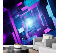 papier peint Tunnel D'Illusion D'Optique,300x240cm Géométrie 3D Violet-Bleu deco murale pour chambre à coucher, salon, couloir, salle à manger